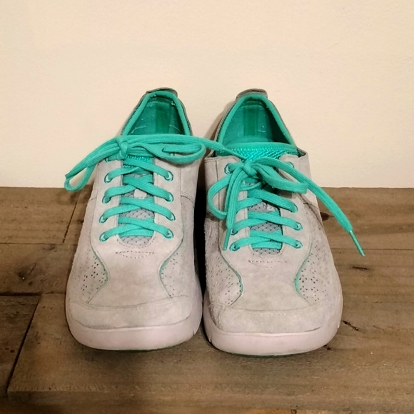 Dansko Suede grey and teal running gym shoes Size 10 - Picture 1 of 4